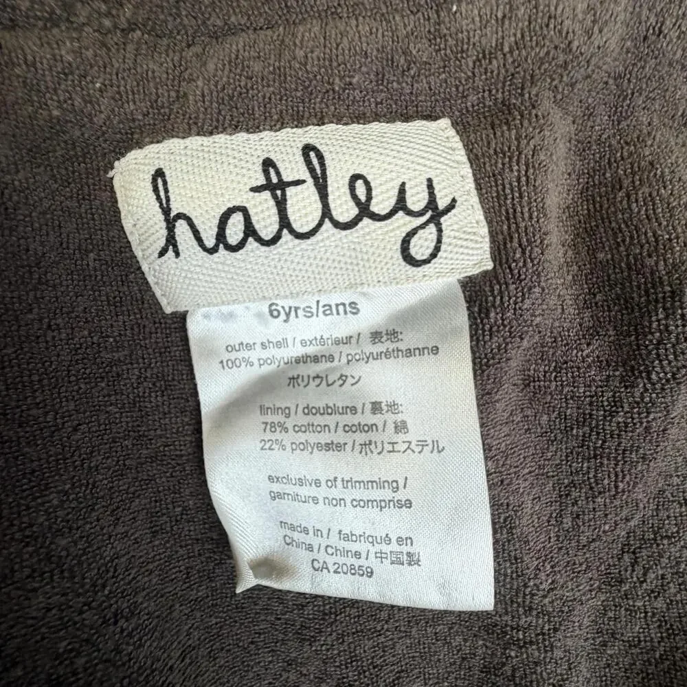 Hatley Rain Coat Kids 6-7 Blue Moose Print Hooded Snap Terry Lined Rainwear